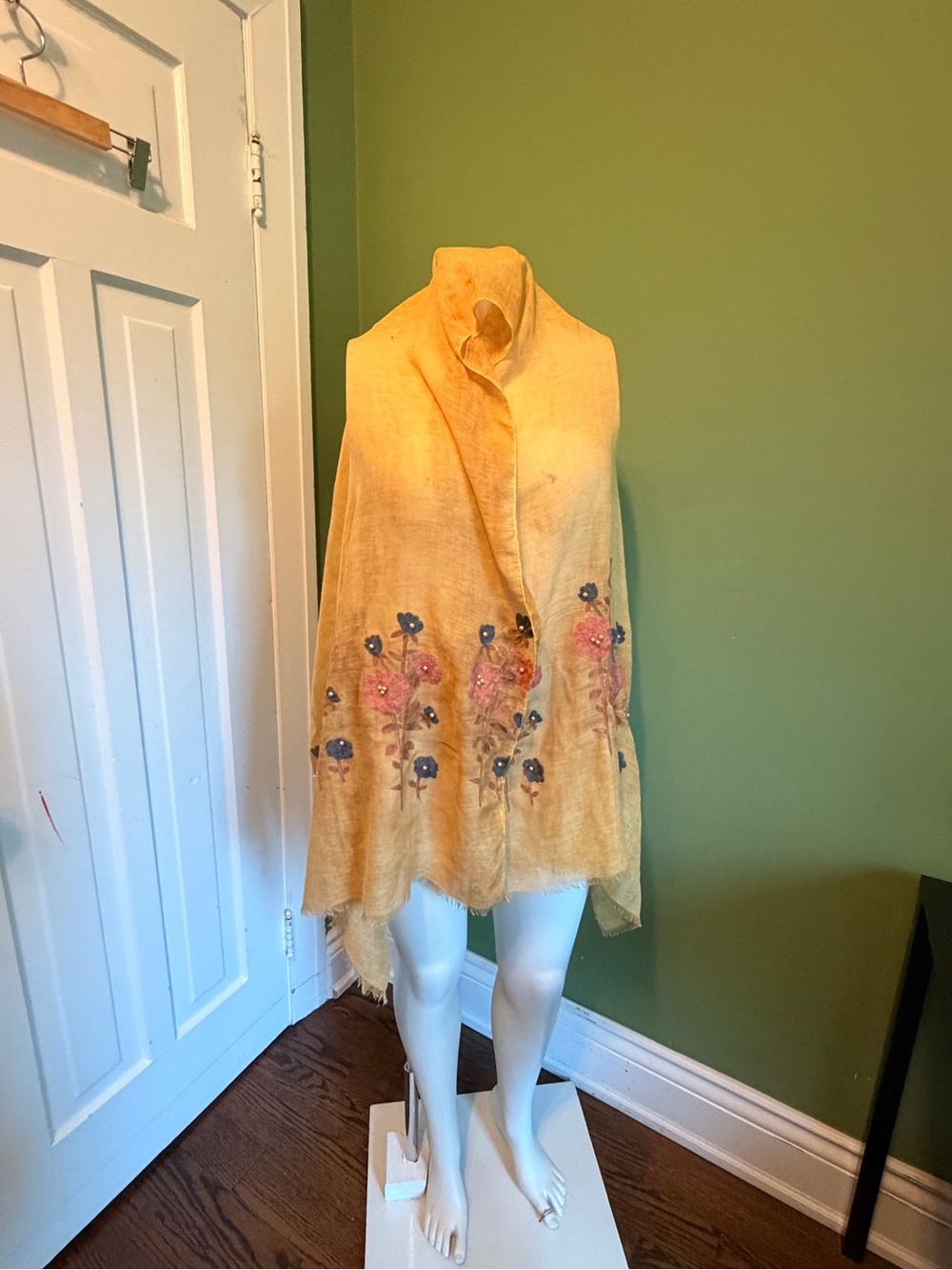 Yellow Floral Embroidered Shawl Jacket - Women's